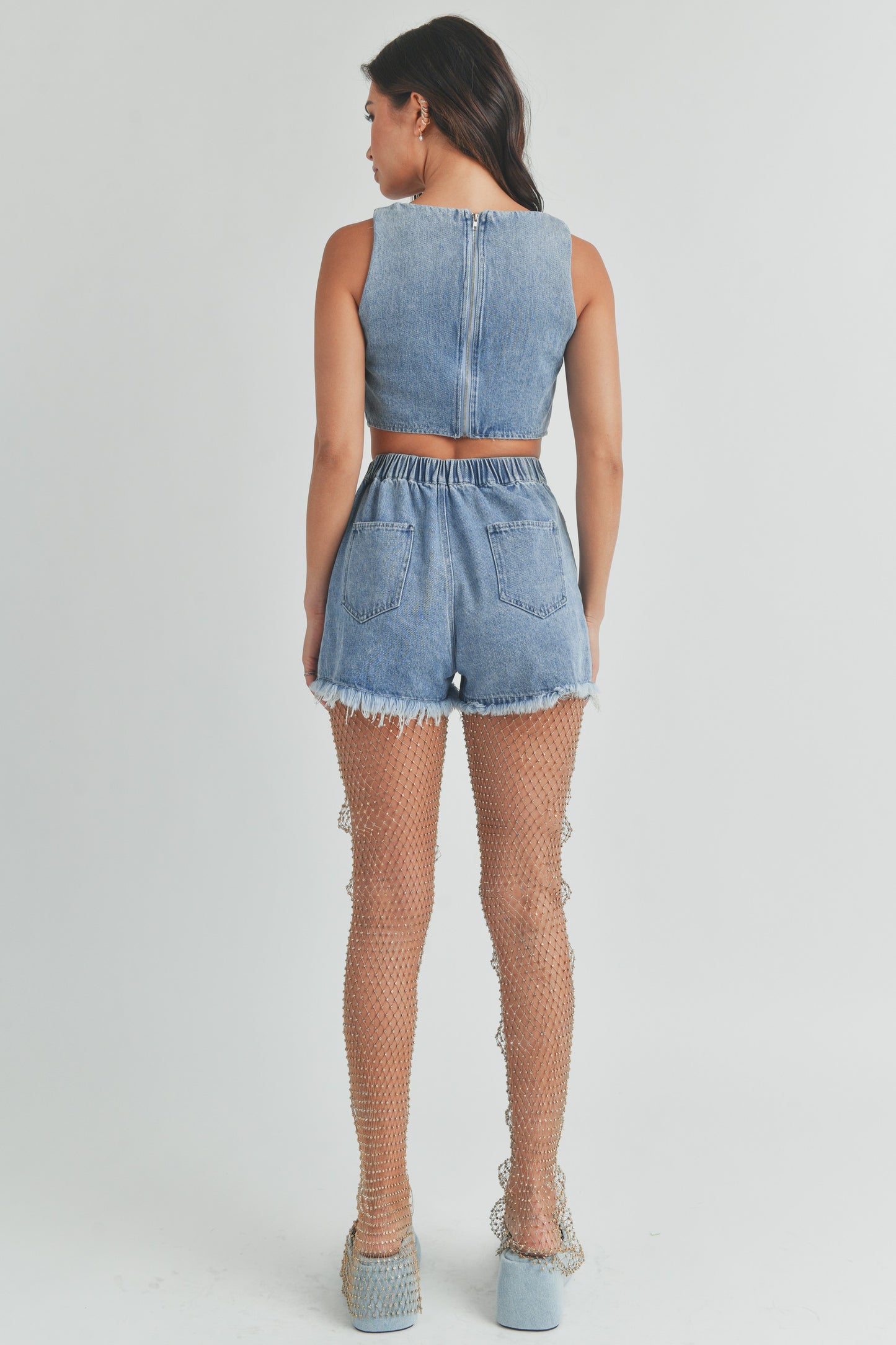 Sleeveless Denim Top and Shorts - 2 Piece Set