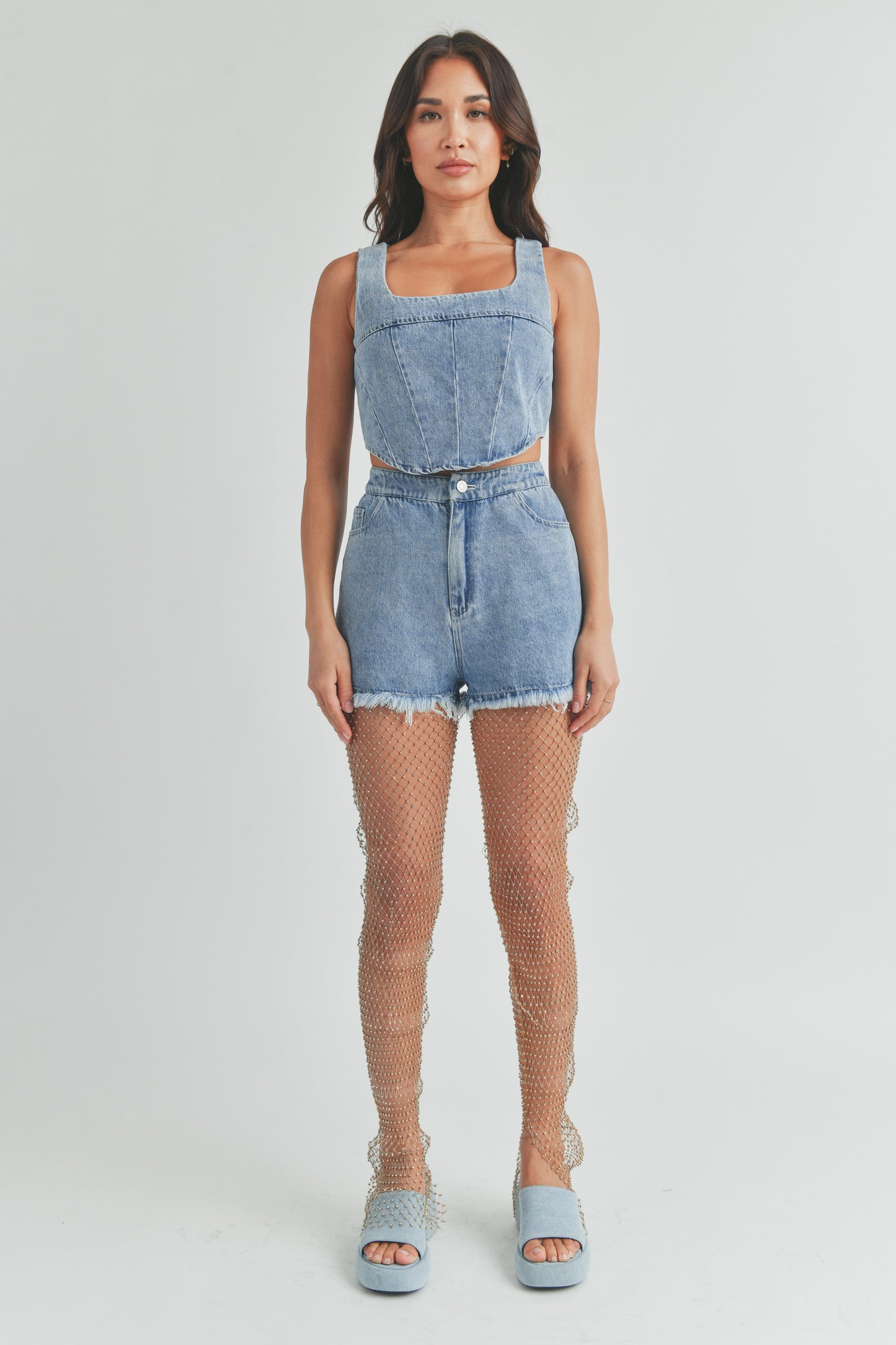 Sleeveless Denim Top and Shorts - 2 Piece Set