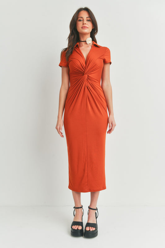 Short Sleeve Ruched Long Midi Dress