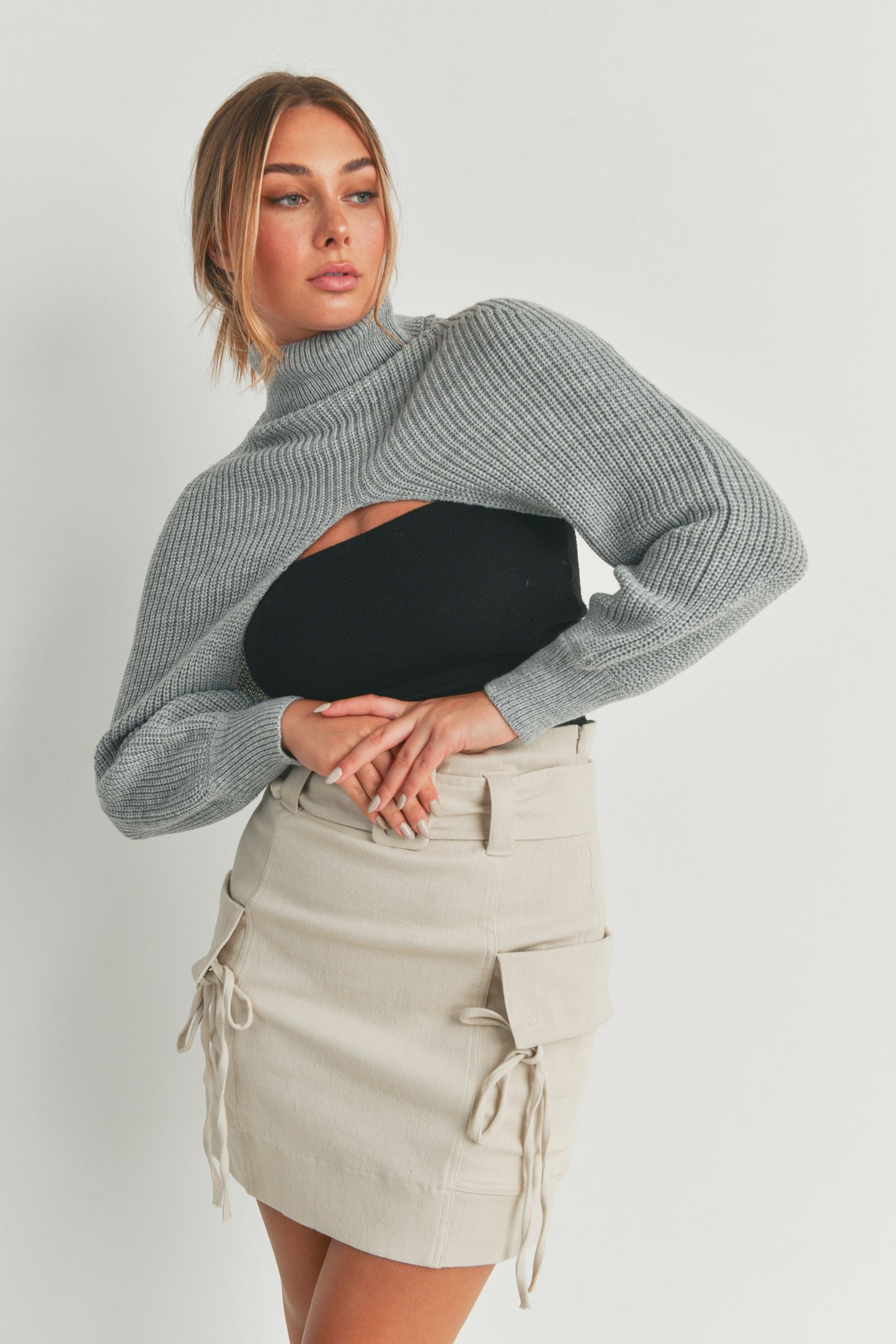 Turtleneck Super Cropped Ribbed Knit Sweater