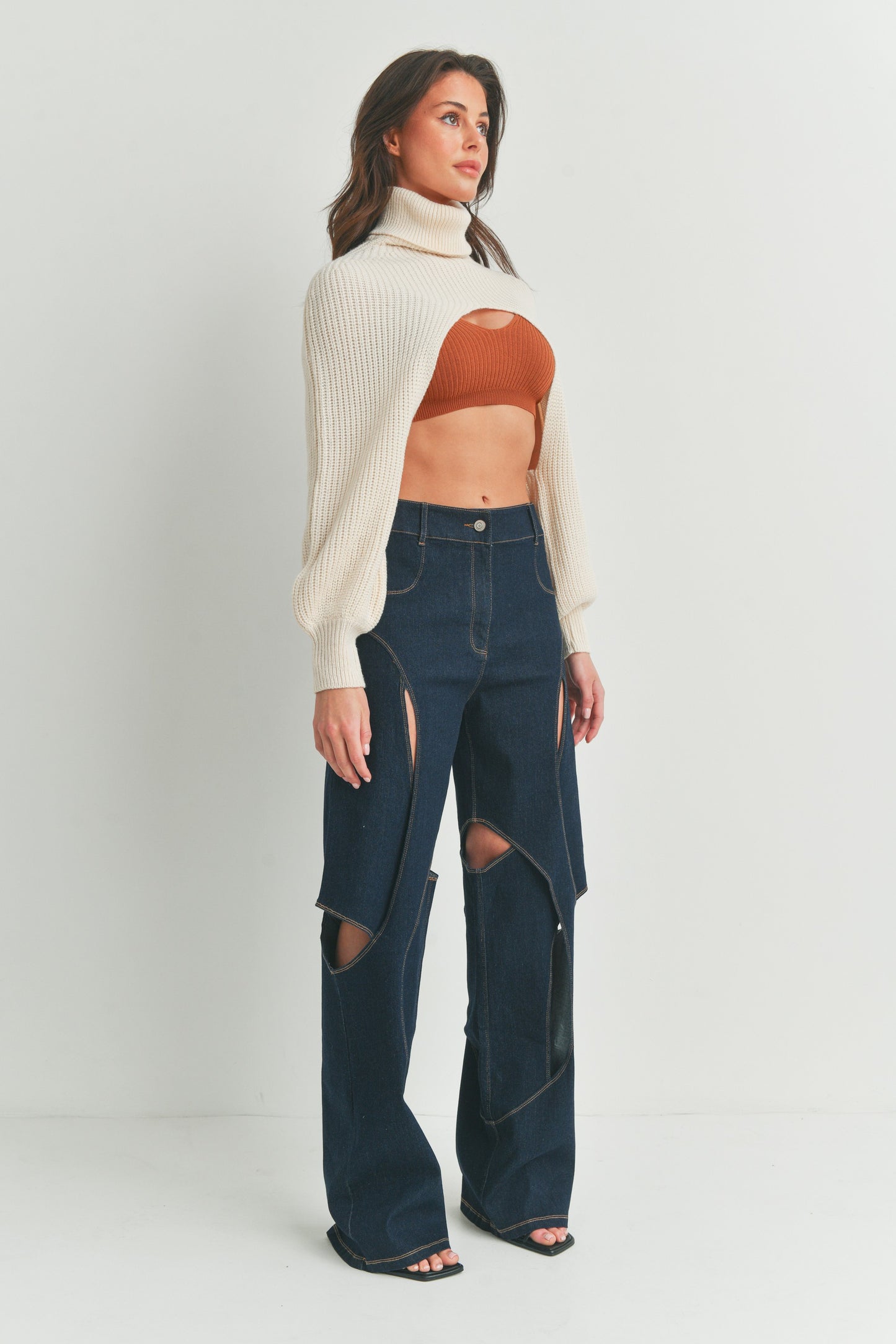 Turtleneck Super Cropped Ribbed Knit Sweater