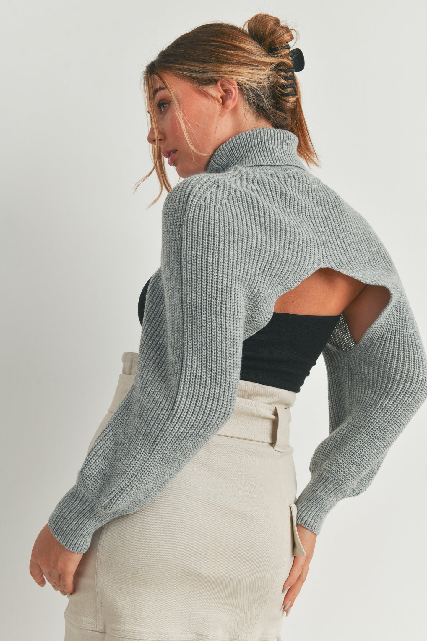 Turtleneck Super Cropped Ribbed Knit Sweater