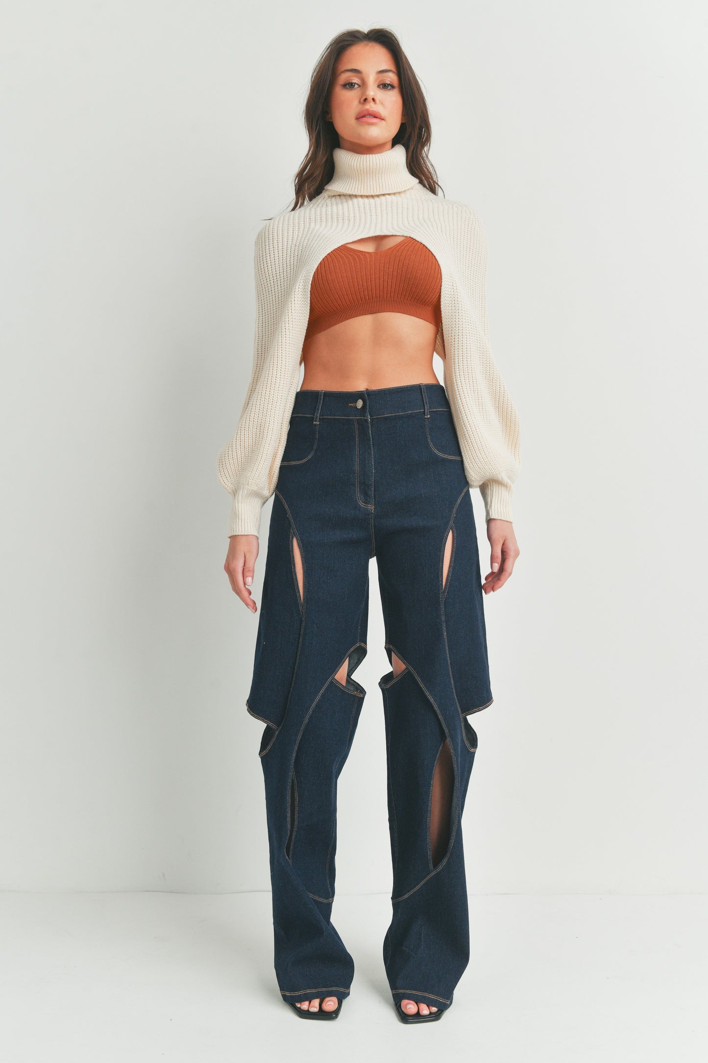 Turtleneck Super Cropped Ribbed Knit Sweater