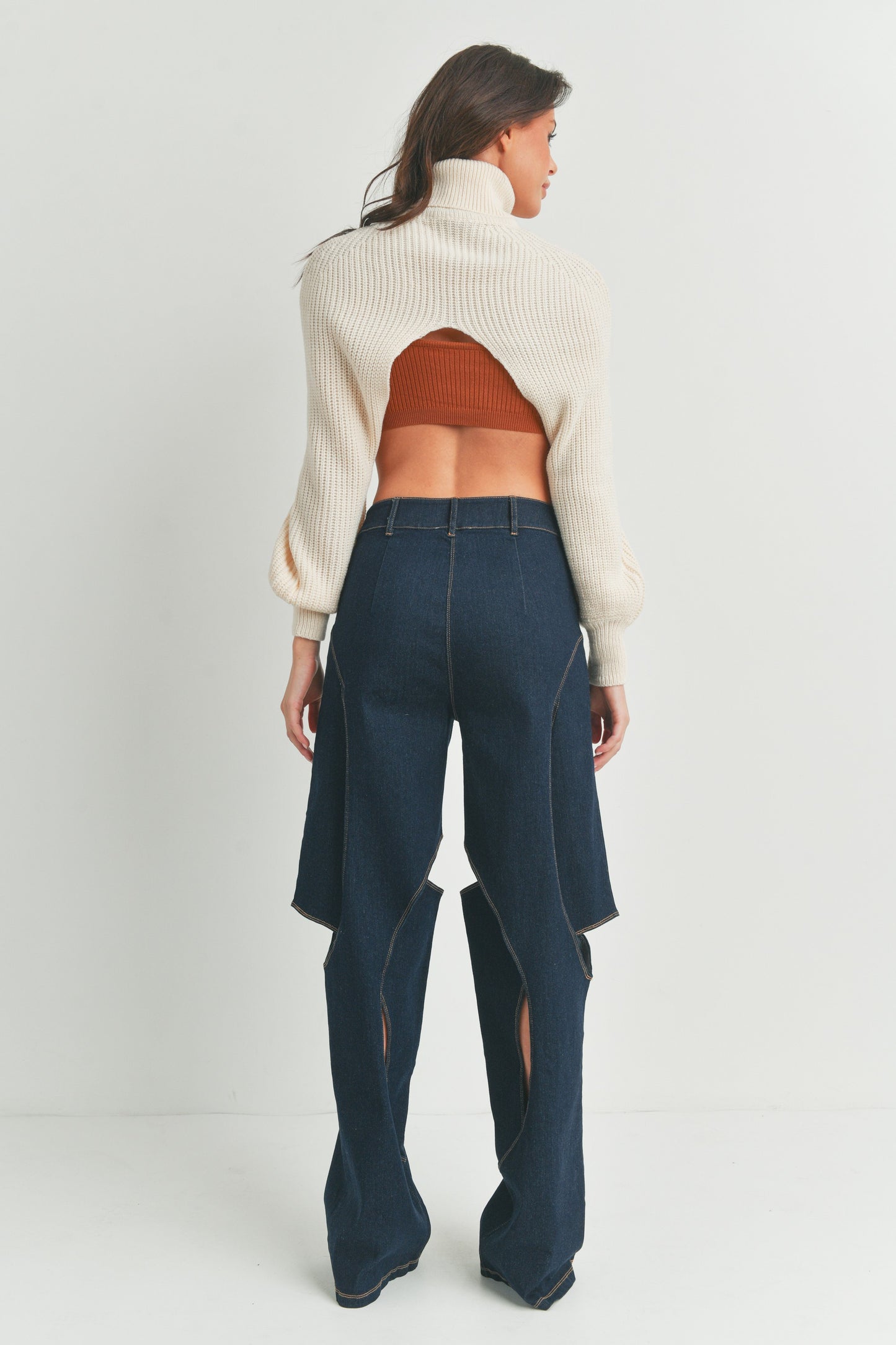 Turtleneck Super Cropped Ribbed Knit Sweater