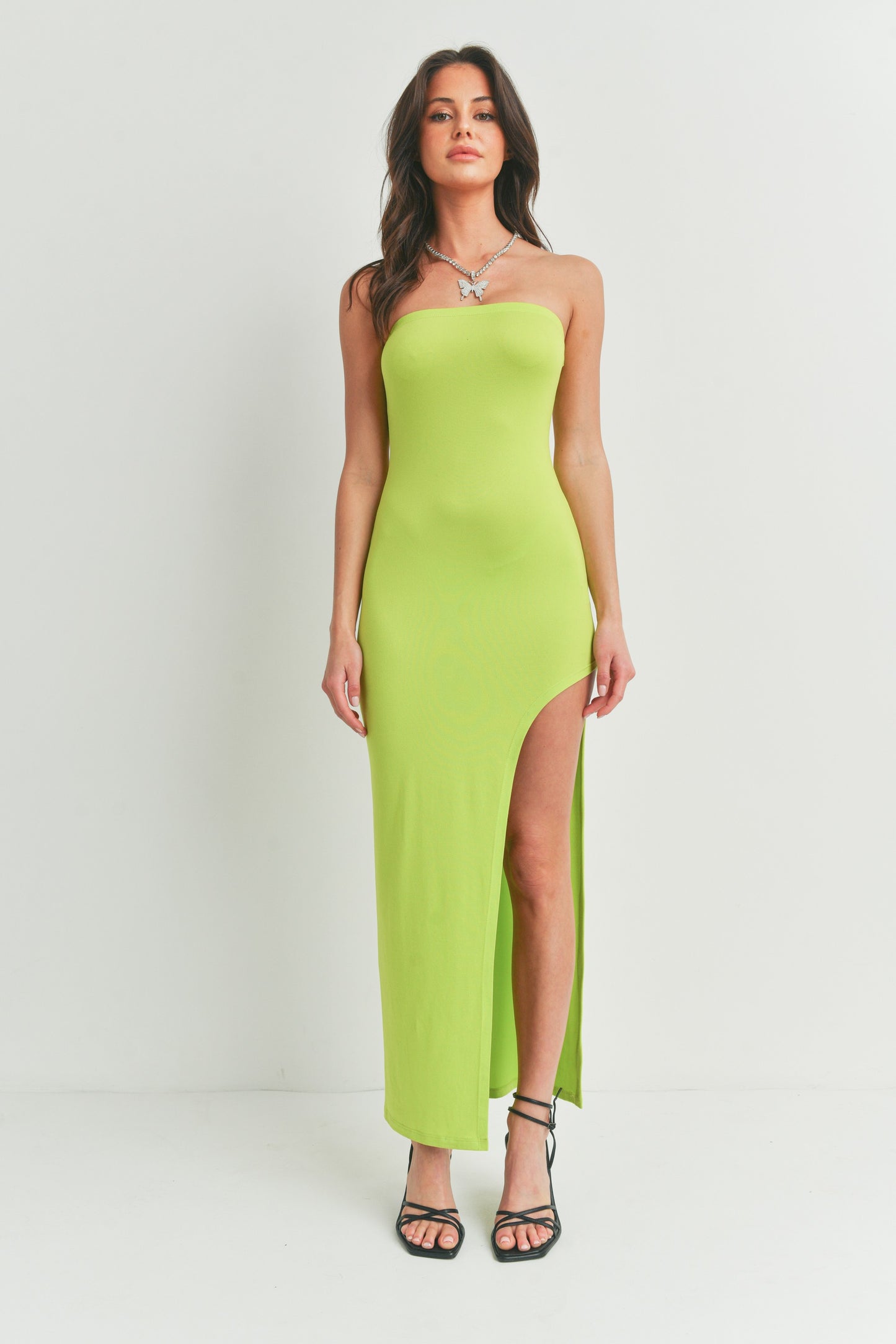 Strapless Thigh-High Slit Maxi Dress