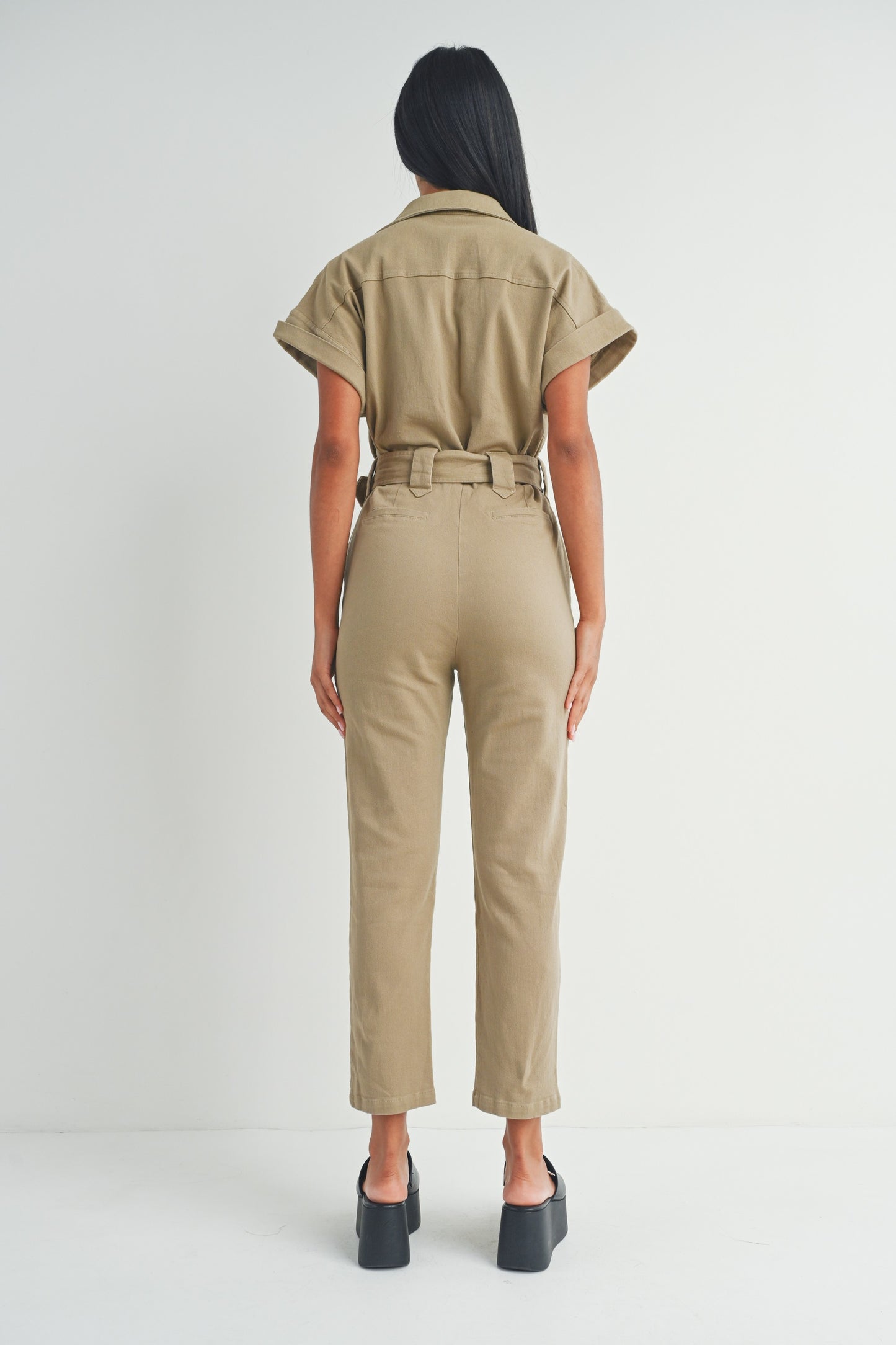 Short Sleeve Zipper Shirt and Pants - Jumpsuit