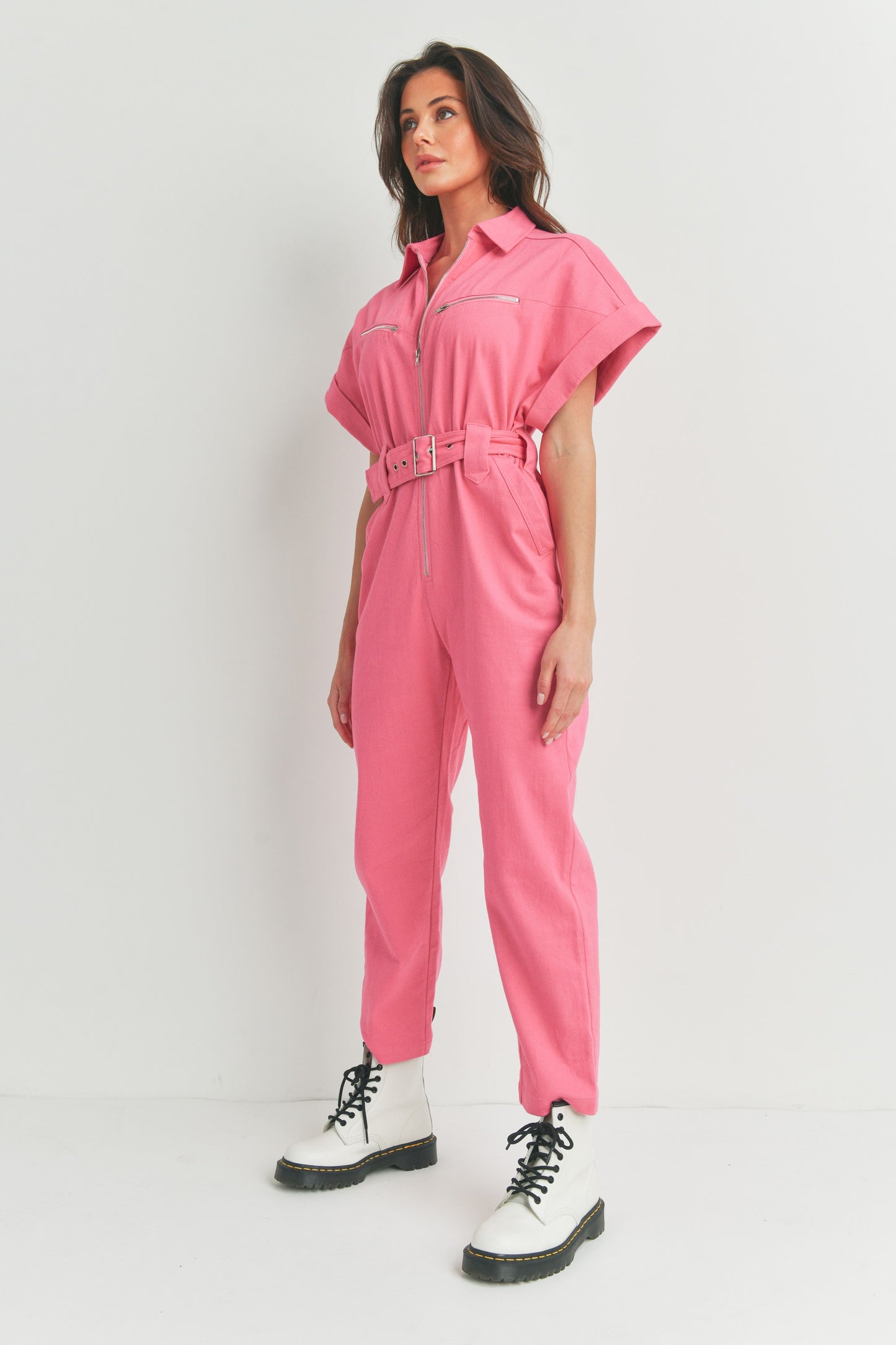 Short Sleeve Zipper Shirt and Pants - Jumpsuit