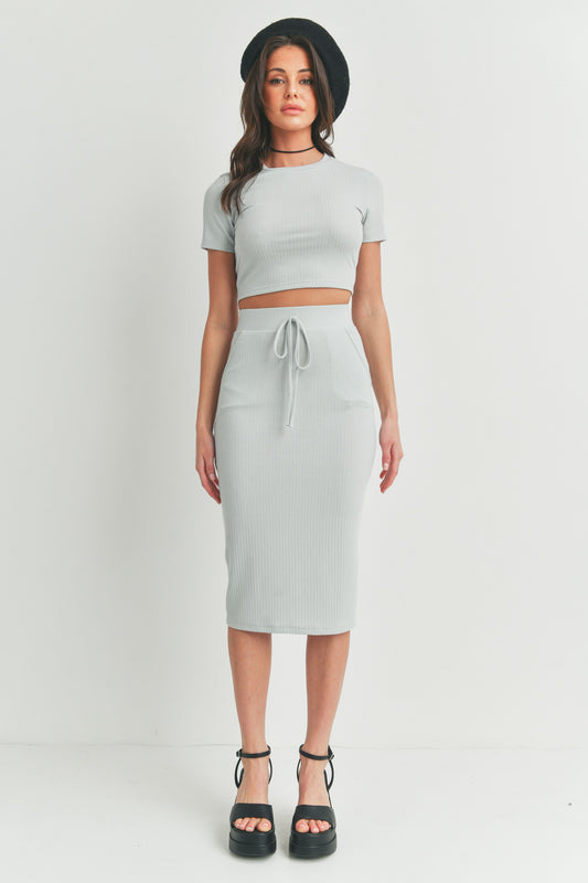 Short Sleeve Crop Top and Midi Skirt - 2 Piece Set