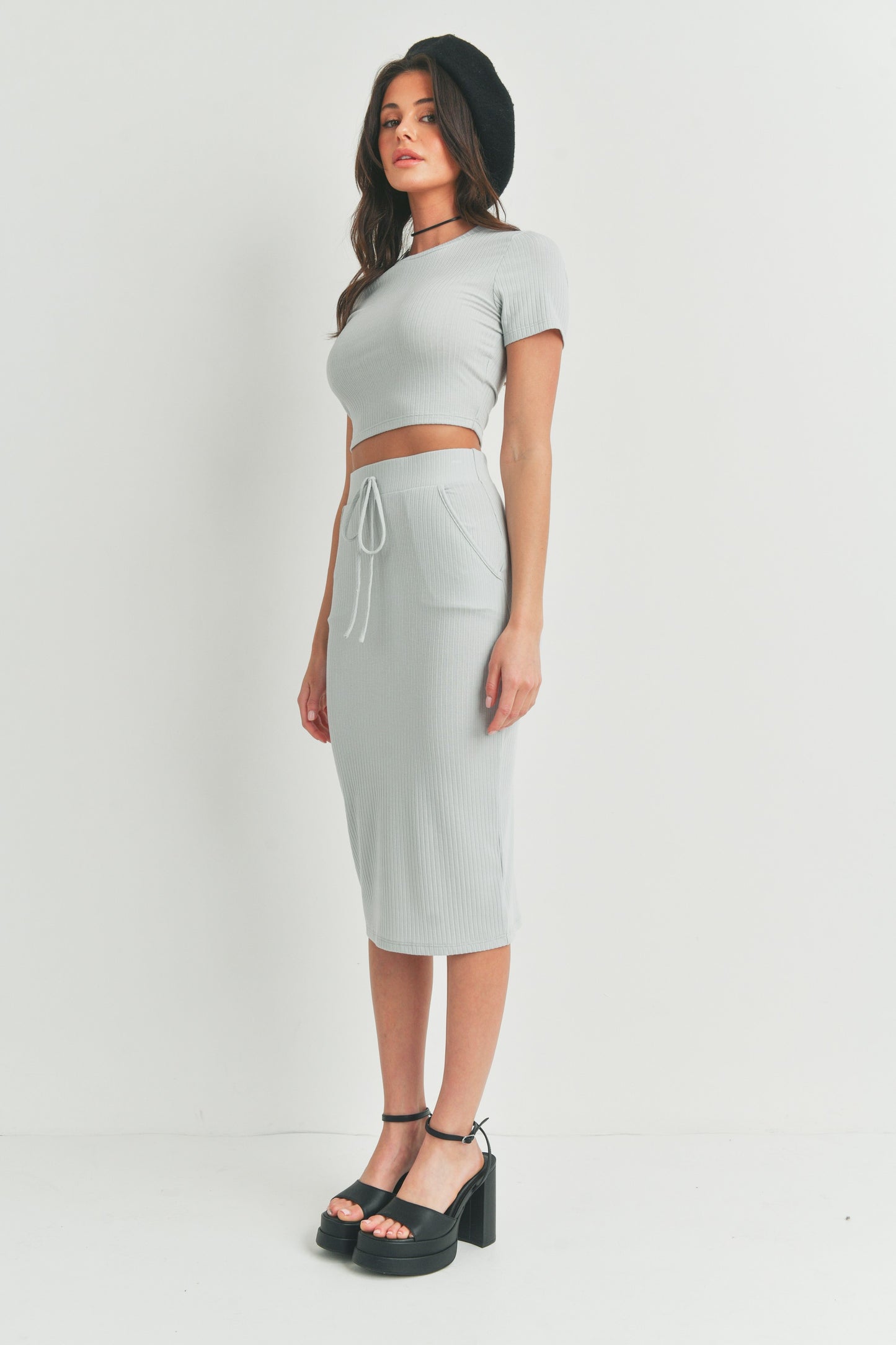 Short Sleeve Crop Top and Midi Skirt - 2 Piece Set