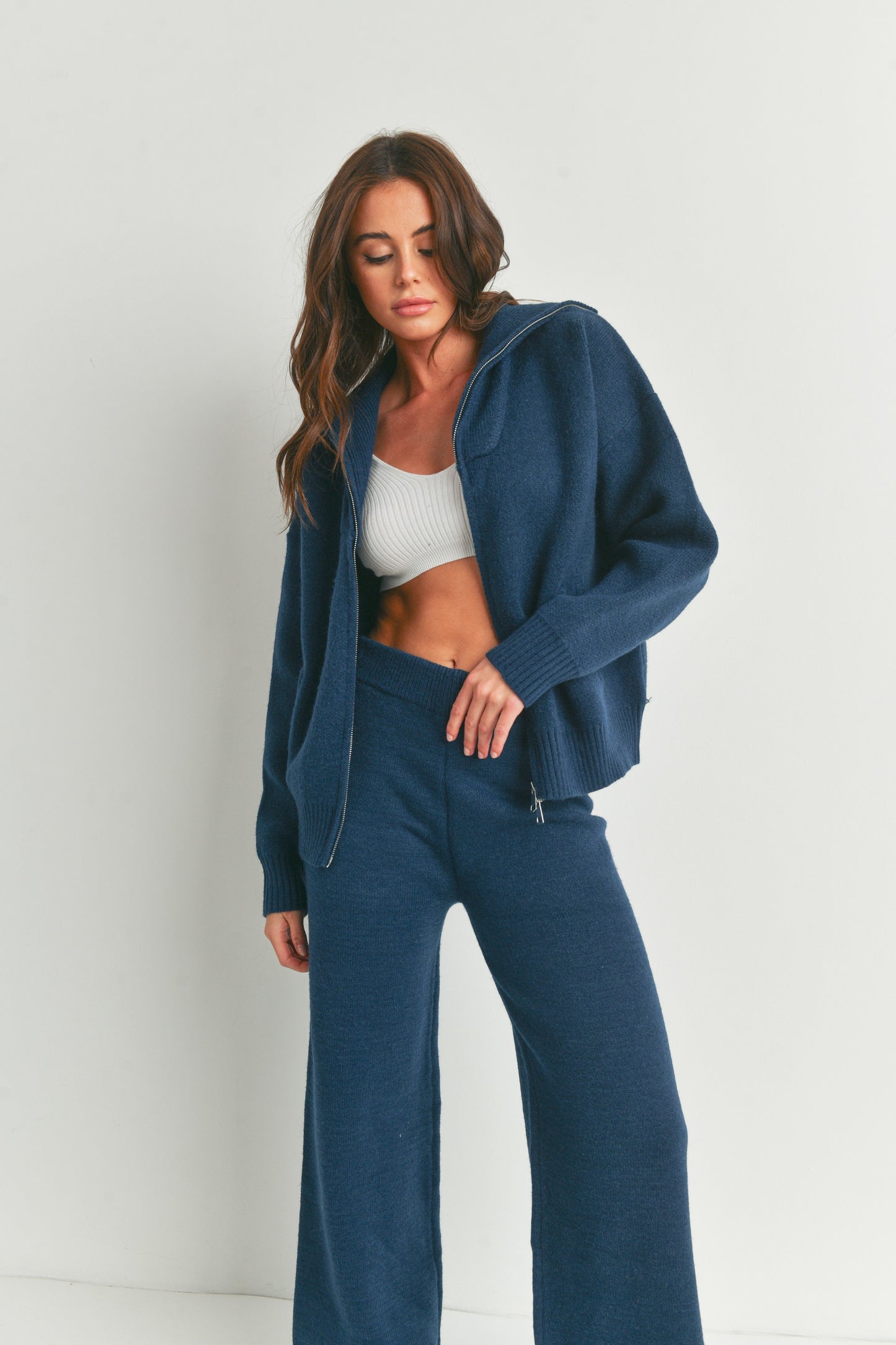 Zipper Sweater Jacket and Sweatpants - 2 Piece Set