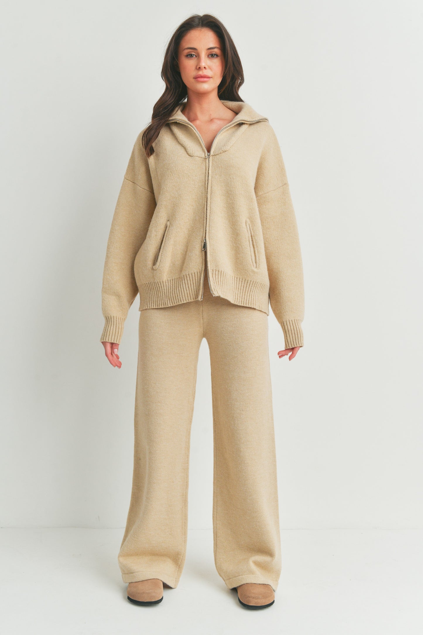 Zipper Sweater Jacket and Sweatpants - 2 Piece Set