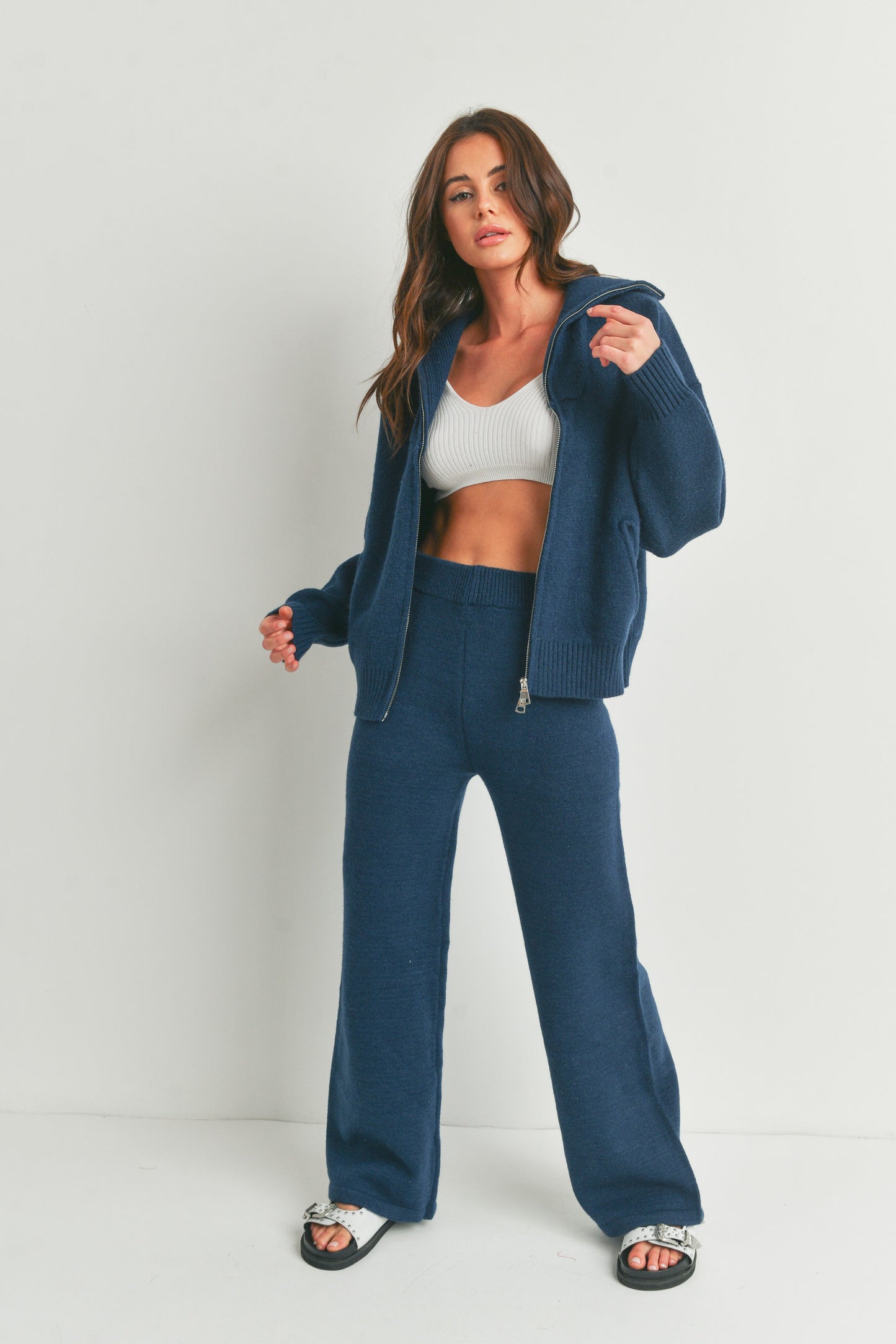 Zipper Sweater Jacket and Sweatpants - 2 Piece Set