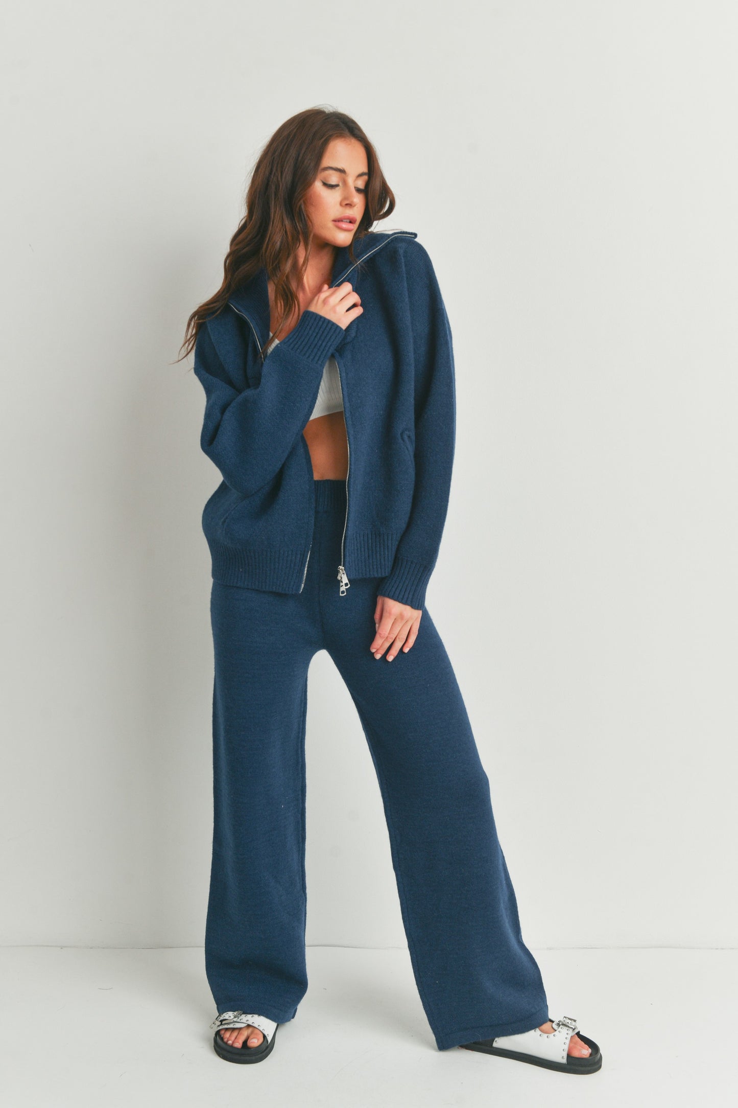 Zipper Sweater Jacket and Sweatpants - 2 Piece Set