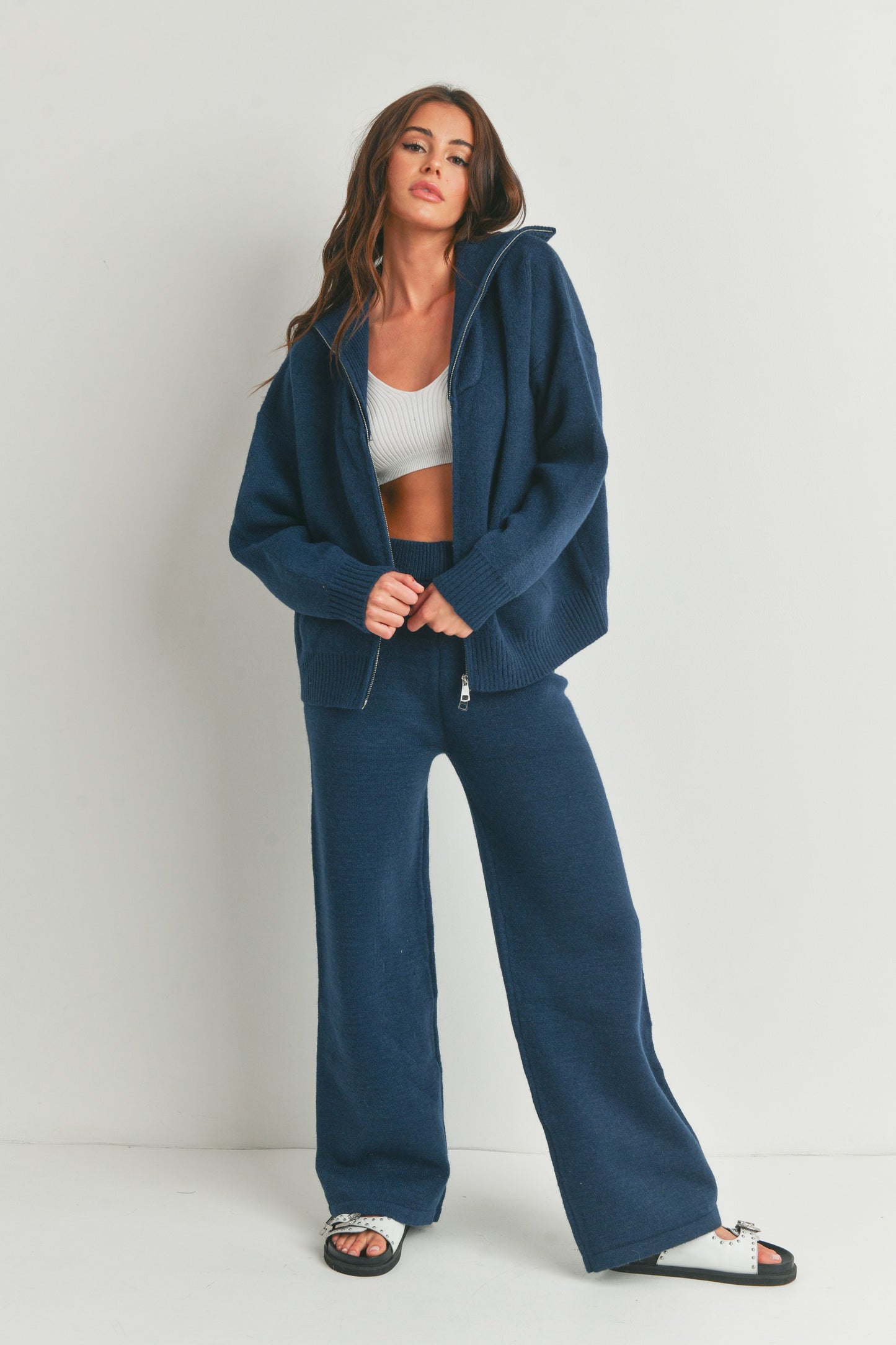 Zipper Sweater Jacket and Sweatpants - 2 Piece Set