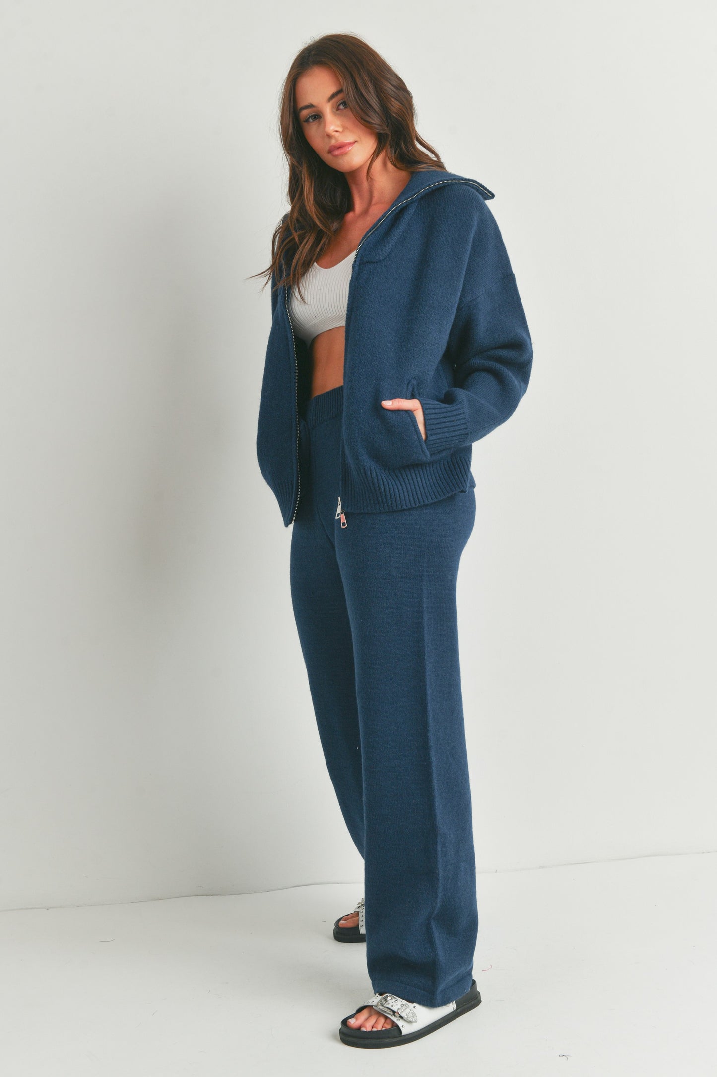 Zipper Sweater Jacket and Sweatpants - 2 Piece Set