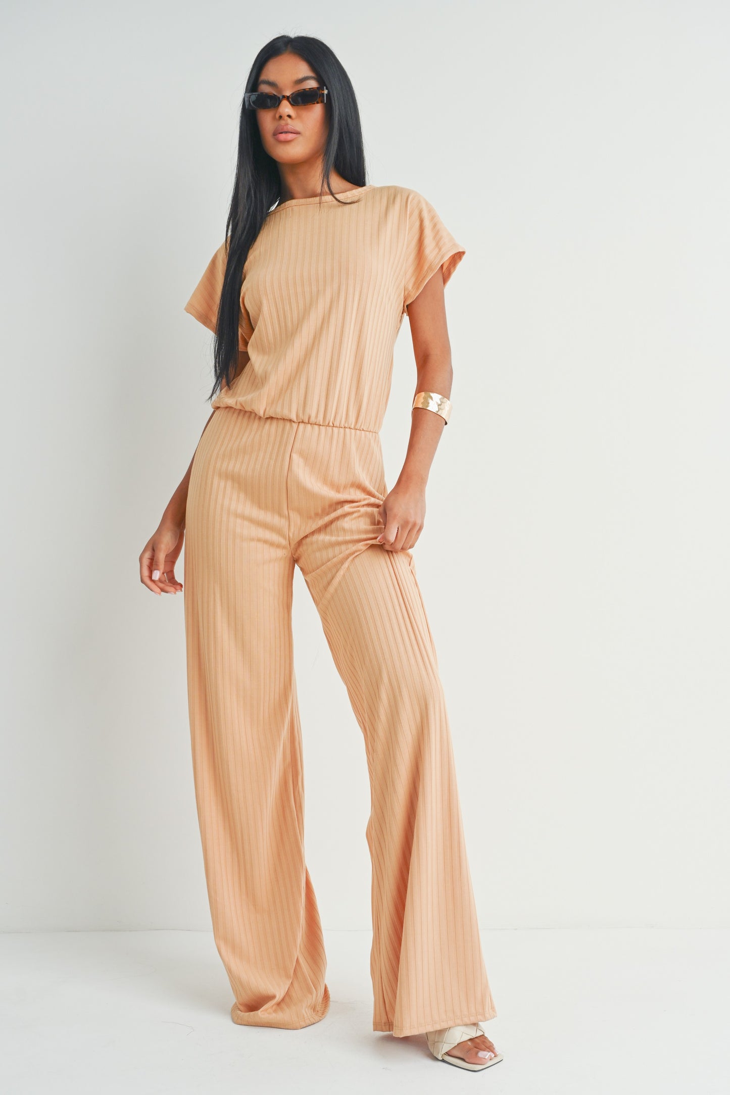 Short Sleeve Wide Leg Jumpsuit Rompers