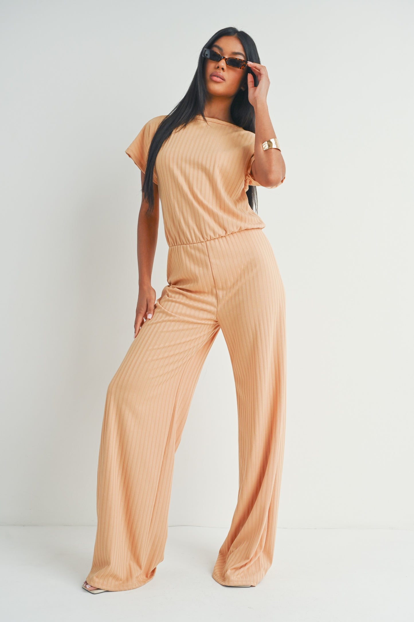 Short Sleeve Wide Leg Jumpsuit Rompers