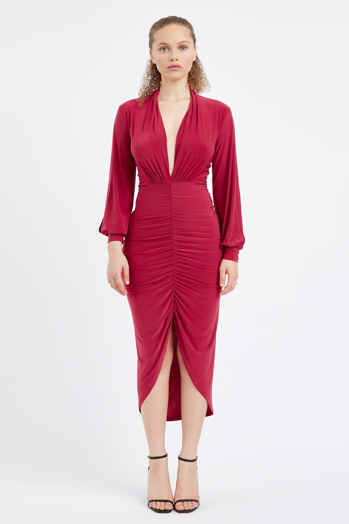 Deep V-Neck Ruched Long Dress