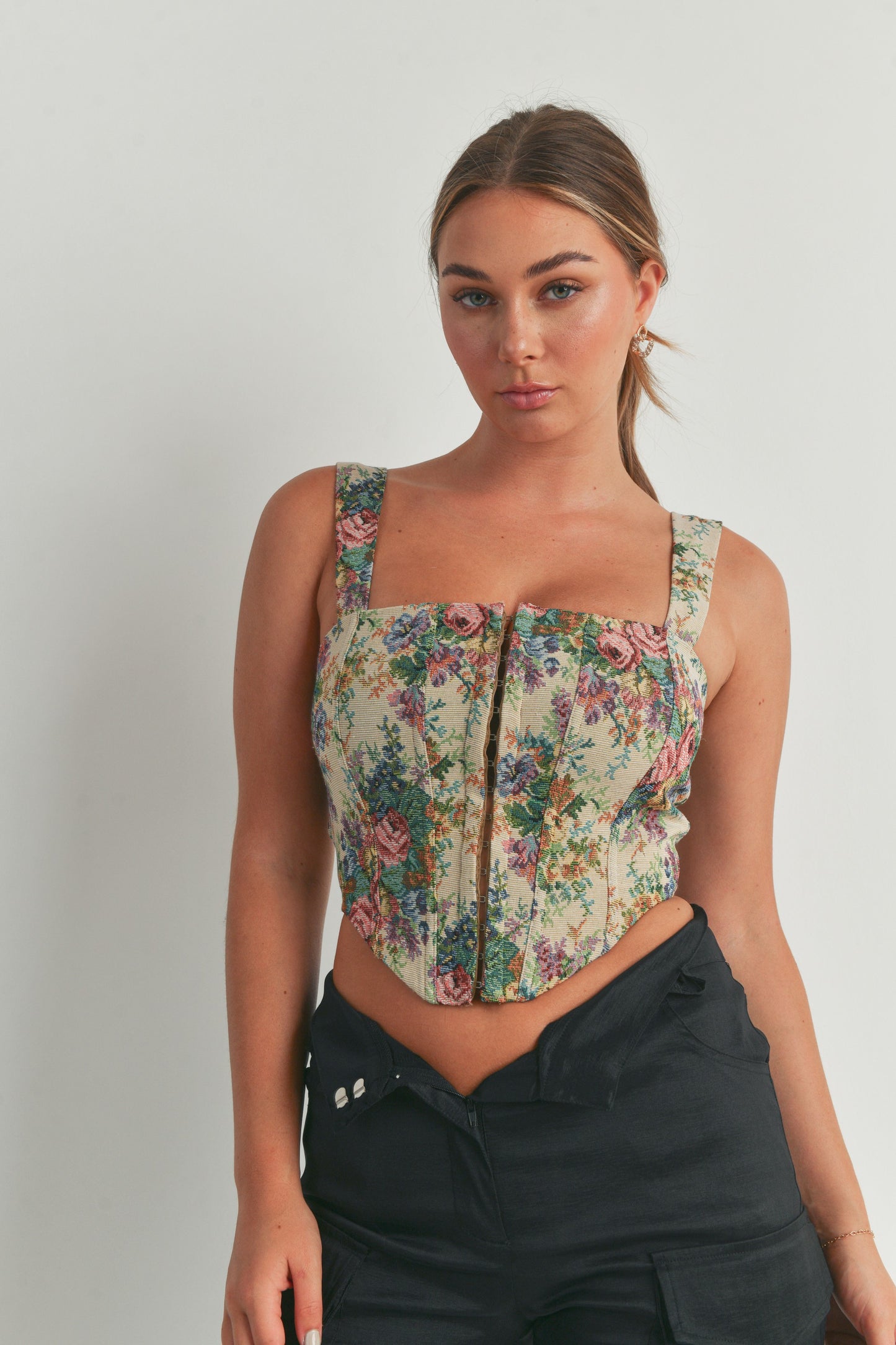 Floral Zip Corset Top