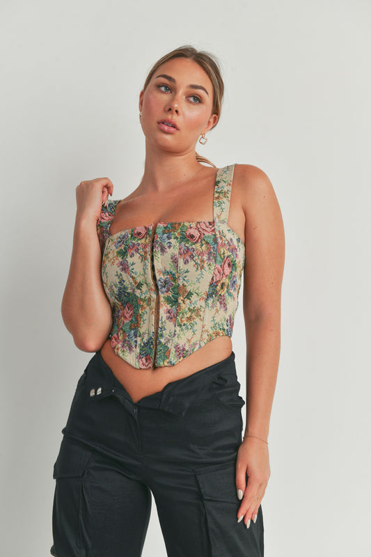 Floral Zip Corset Top