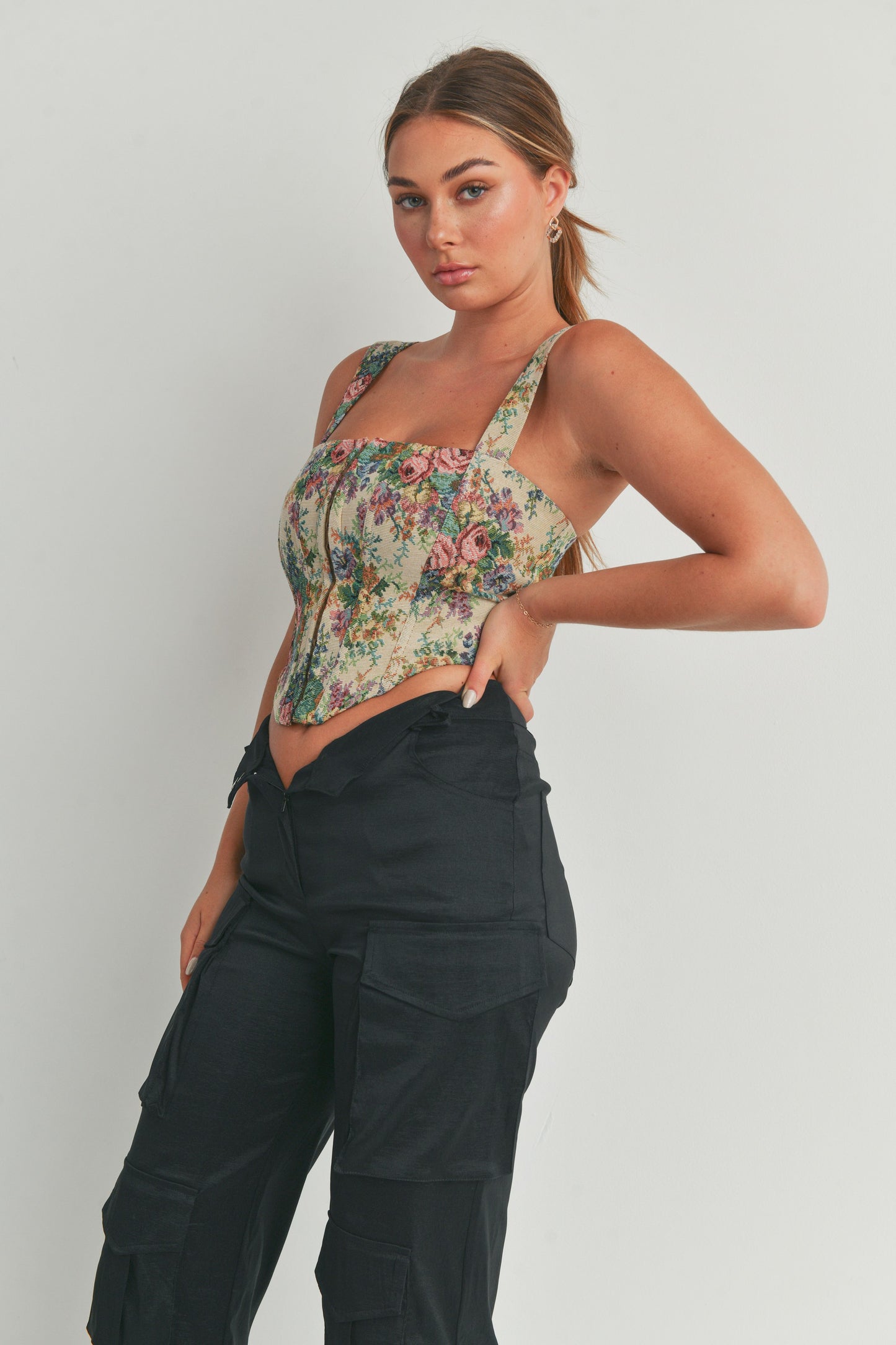 Floral Zip Corset Top