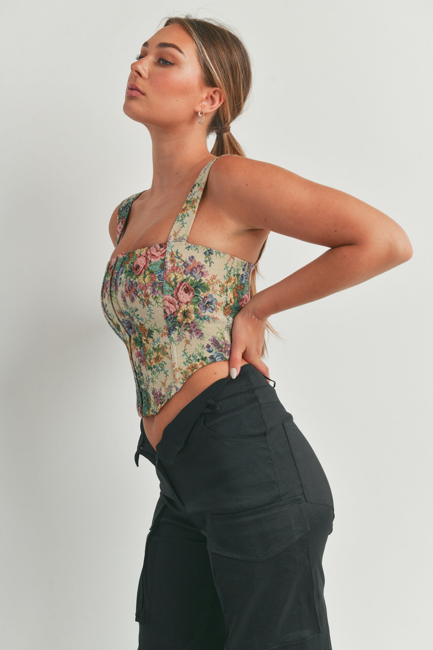 Floral Zip Corset Top