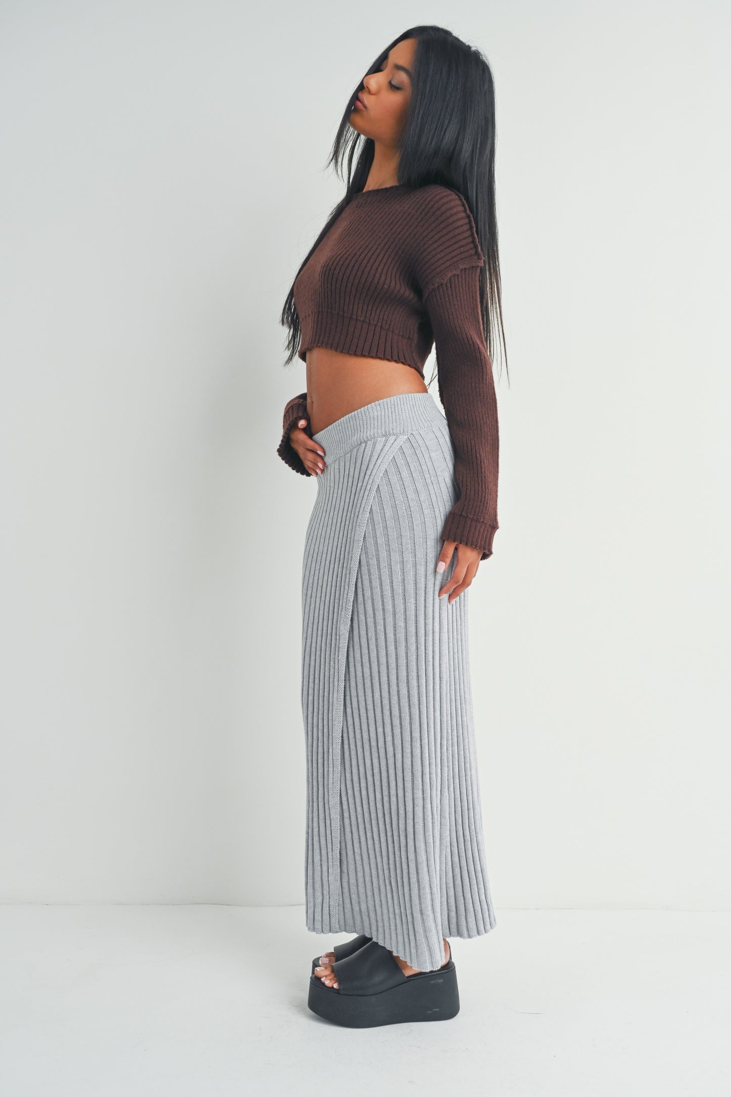 Crop Ribbed Knit Pullover Sweater