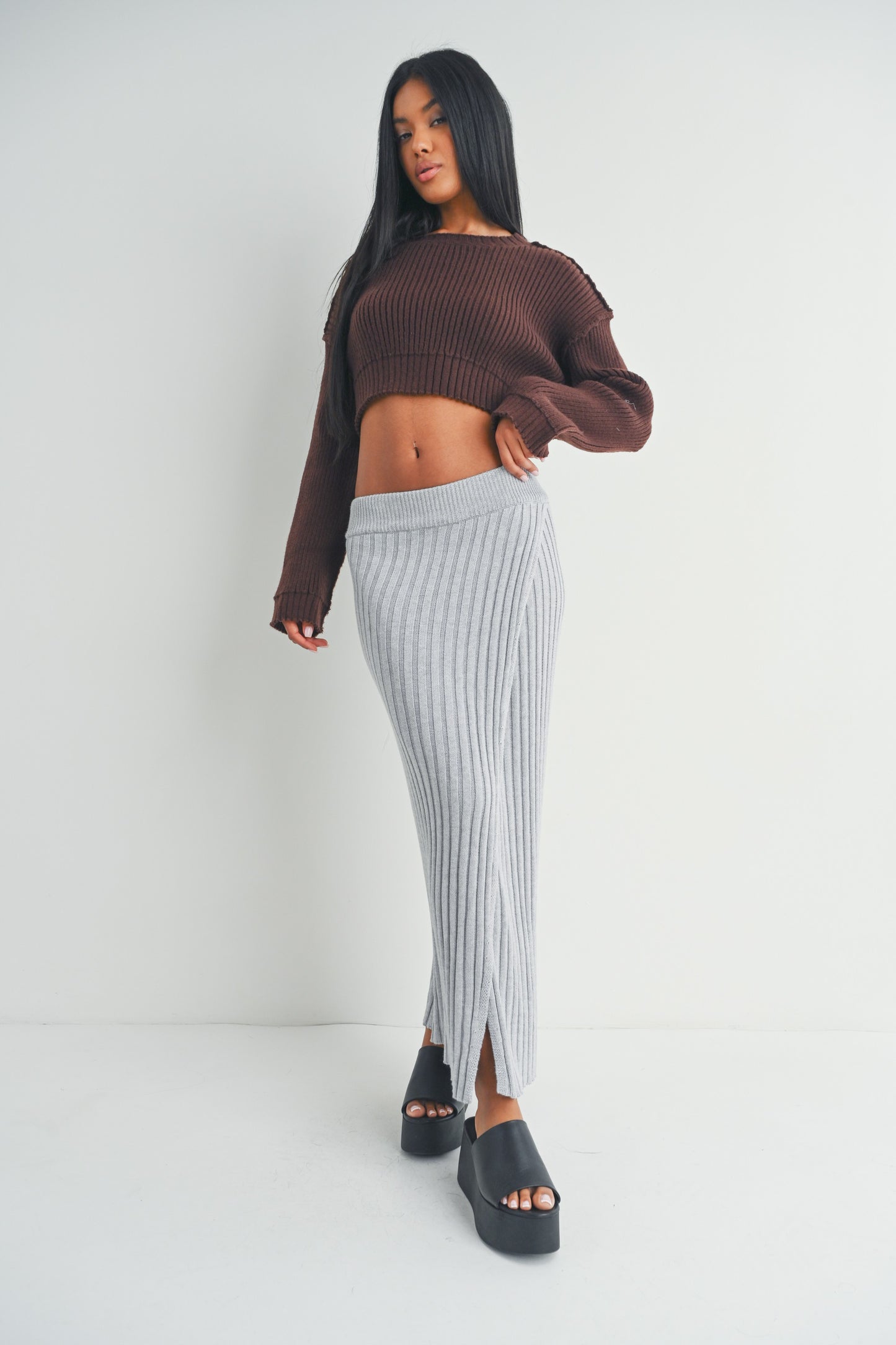 Crop Ribbed Knit Pullover Sweater