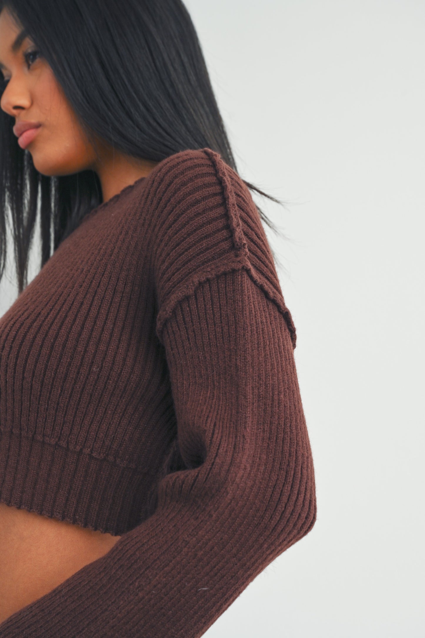 Crop Ribbed Knit Pullover Sweater