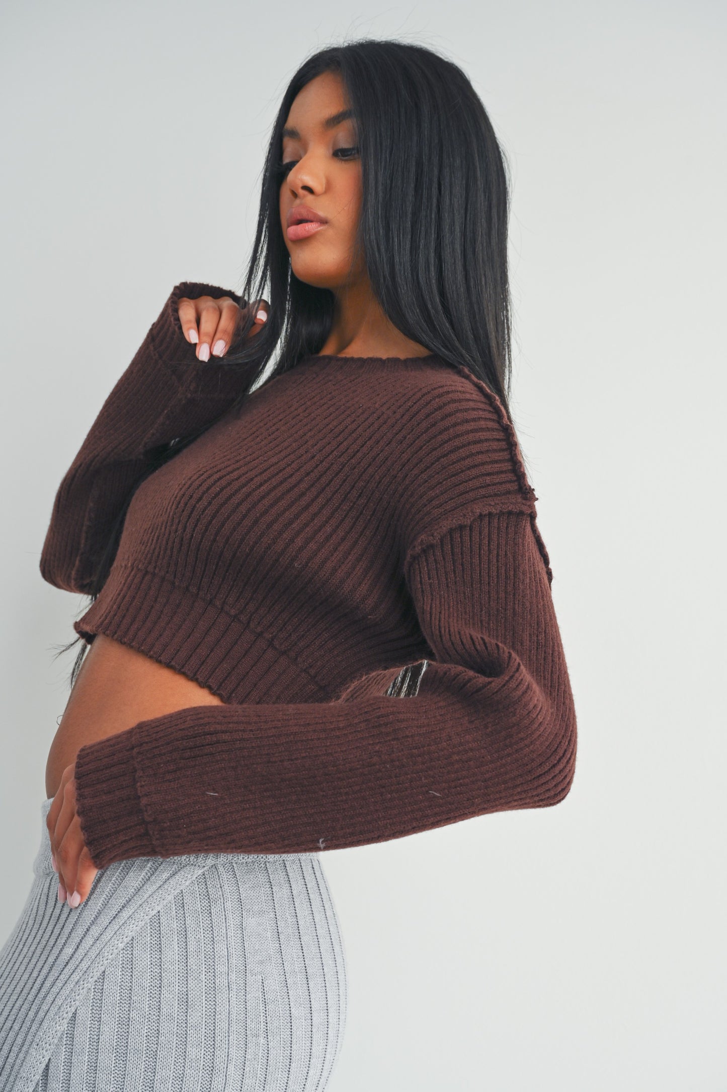 Crop Ribbed Knit Pullover Sweater