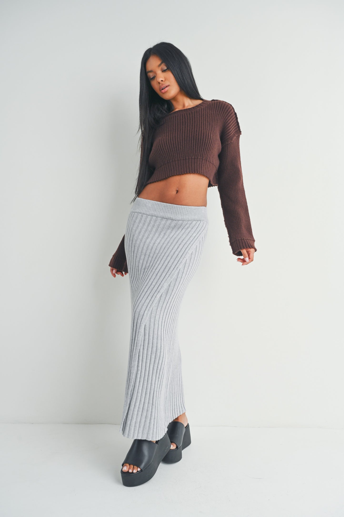 Crop Ribbed Knit Pullover Sweater