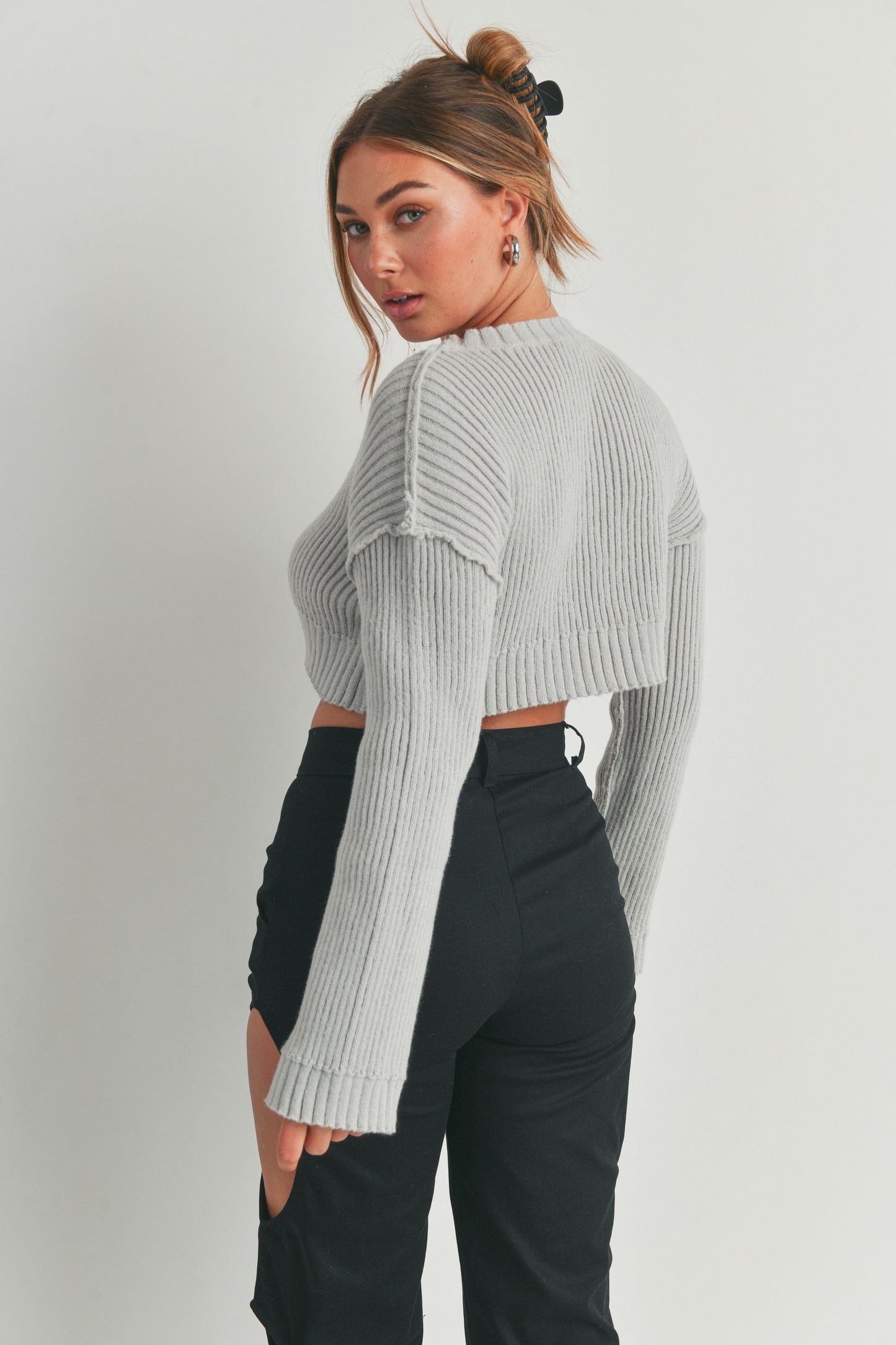 Crop Ribbed Knit Pullover Sweater